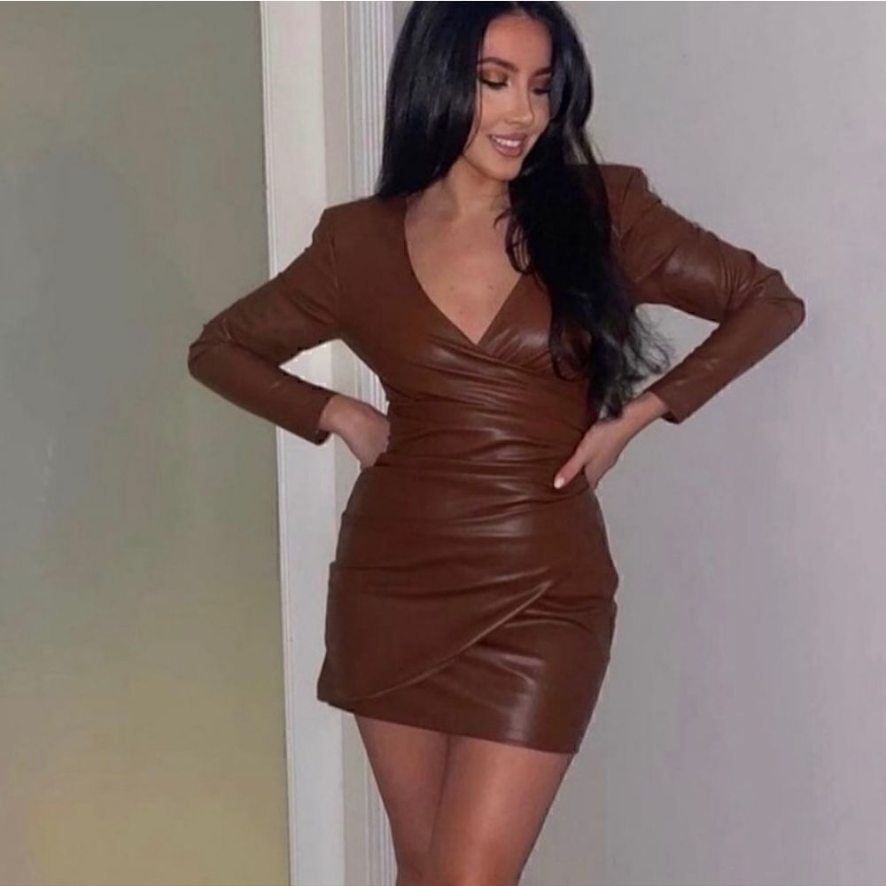 Nwt ZARA FAUX LEATHER DRESS BROWN NWT S bloggers fav - Picture 11 of 16